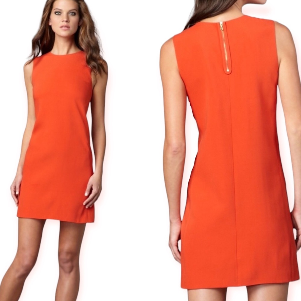 Vince Silk Georgette Shift Sheath Dress size women’s 6  bright citrus orange